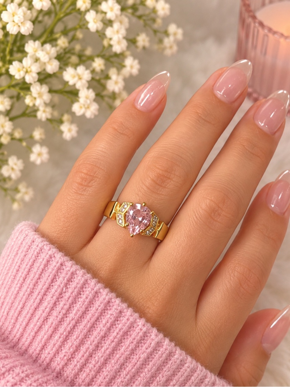 Gold Ring with Pink Gemstone